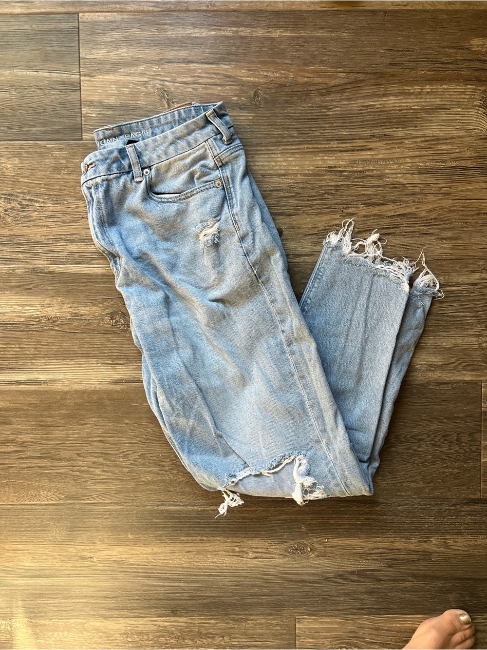 American Eagle Outfitters Light Blue Curvy Mom Jeans - Distressed Hem